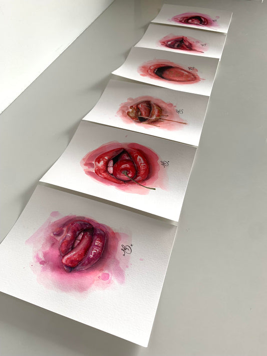 art prints of mouths and lips in a row on paper