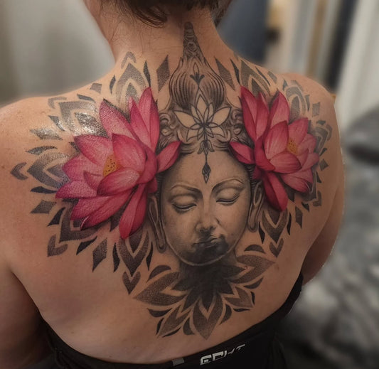 flora mandala style back tattoo